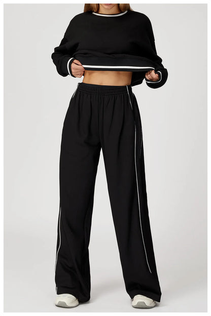 Custom LOGO women's new casual sweater wide-leg trousers comfortable outdoor fashion sports jogging shorts cycling two-piece set