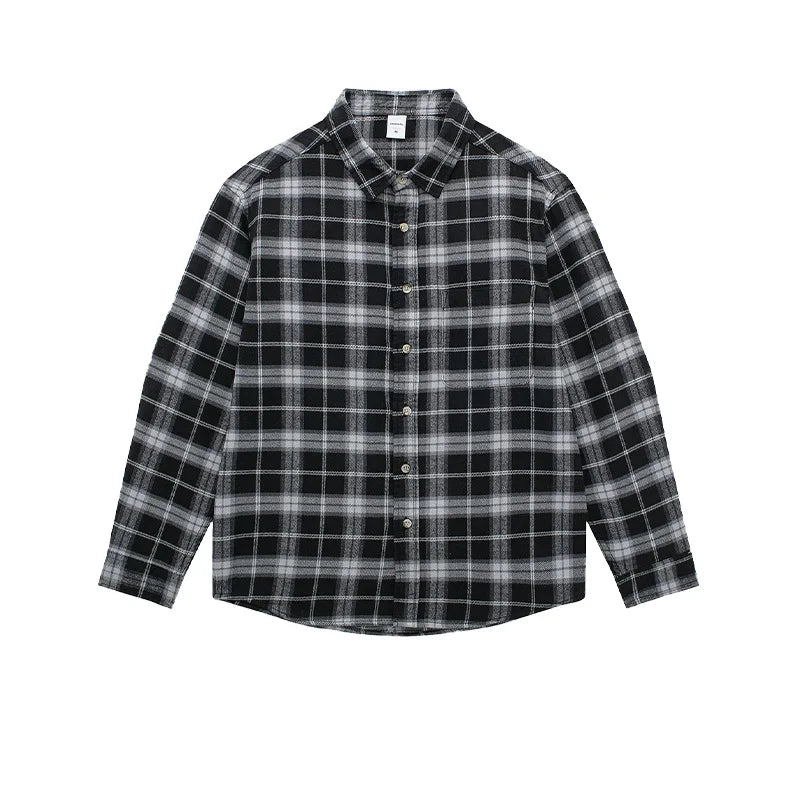 Spring 2025 New American Vintage Plaid Shirt - Men's 100% Cotton Double Pocket Workwear Long Sleeve Slightly Loose Casual Top