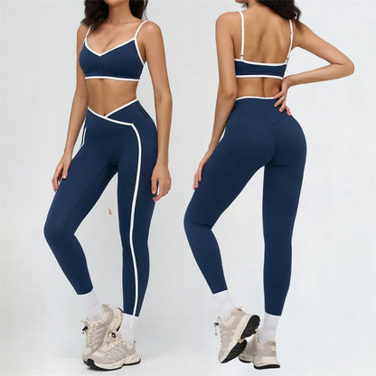 TRY TO BN Gym Set Sport Bra Women's Tracksuit Fitness Contrasting Color High Waist Leggings Two Pieces Suit Running Yoga Clothes