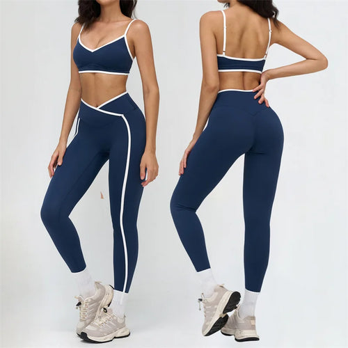 TRY TO BN Gym Set Sport Bra Women's Tracksuit Fitness Contrasting Color High Waist Leggings Two Pieces Suit Running Yoga Clothes