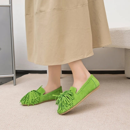AIYUQI Women's Flat Shoes Genuine Leather 2026 New Tassel Women's Loafers Large Size Ballet Mary Jane Shoes For Women
