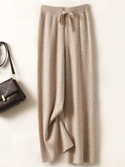 CHICUU Women Cashmere Pants Basic Casual Wide Leg Pants Autumn Winter 100% Merino Wool Knitwear Soft Korean Popular Trousers