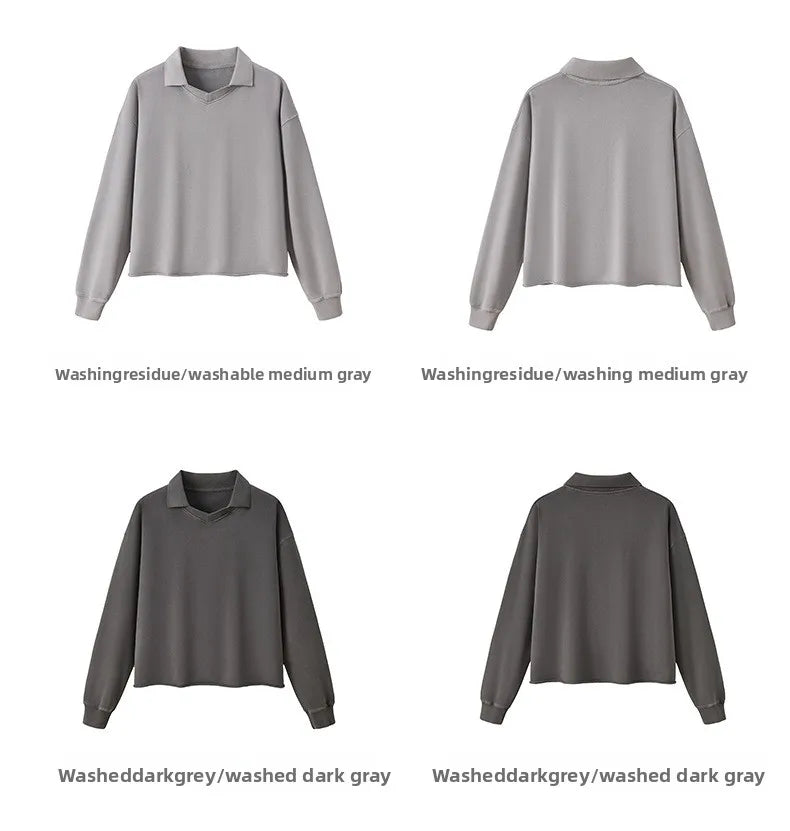 Custom LOGO men's clothing 380G old money wind 100% cotton BOXY short and wide washed old small V-neck curling terry sweater