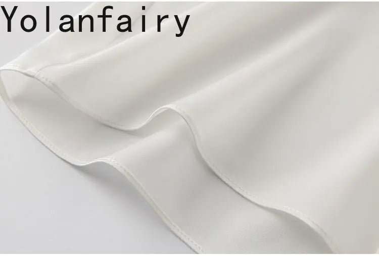 YOLANFAIRY 93% Real Mulberry Silk Shirts for Women Spring 2026 Elegant Solid Long Sleeve Shirt Woman Top Ribbon OL Blouses Trend