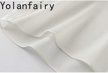 YOLANFAIRY 93% Real Mulberry Silk Shirts for Women Spring 2026 Elegant Solid Long Sleeve Shirt Woman Top Ribbon OL Blouses Trend