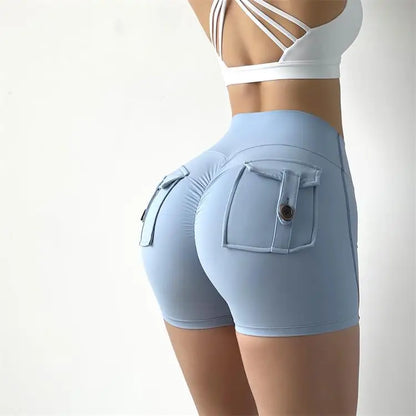 TRY TO BN Women Sport Shorts Pockets Gym Sexy High Waist Workout Push Up Booty Scrunch Biker Shorts Pants Fitness Cycling Tights