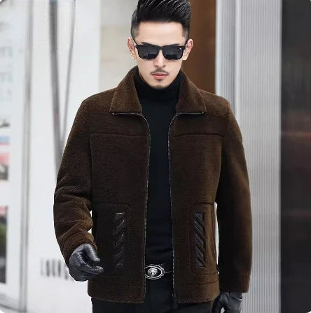 YOLANFAIRY Genuine Leather Men Sheep Sheared Grain Lamb Fur Coat Men Real Woolen Jackets Men's Clothing Mens Fur Jacket Coat