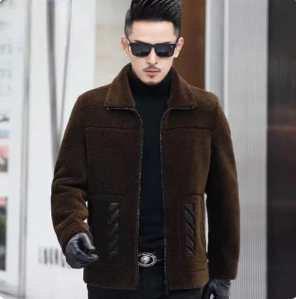 YOLANFAIRY Genuine Leather Men Sheep Sheared Grain Lamb Fur Coat Men Real Woolen Jackets Men's Clothing Mens Fur Jacket Coat