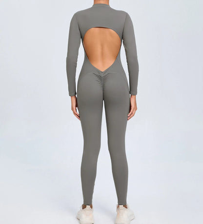 Hearuisavy Summer V Back Sports Jumpsuit Yoga Clothes Rompers Women Long Sleeveles Workout Bodysuits Backless One-piece Suit