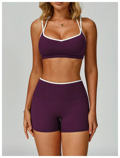 2PCS Workout Clothes Wide Leg Pant Yoga Suits Solid Color Bra Sports Set Gym Tracksuits Female Quick Dry Fitness Suit Sports Set