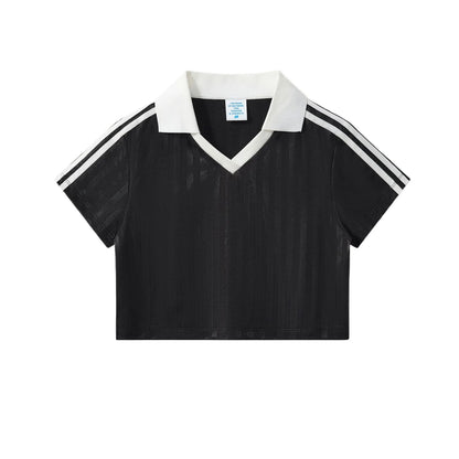 Customized LOGO Women's Spice Girls V-Neck Football Sports T-Shirt Patch Striped Casual Retro Short Sleeve Top
