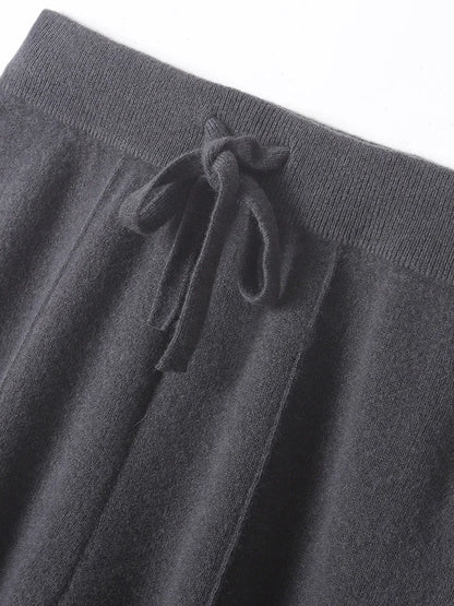 Women 100% Merino Wool Knitted Wide Leg Pants Autumn Winter Basic Soft Warm Cashmere Knit Trousers Casual Simple Style Korean