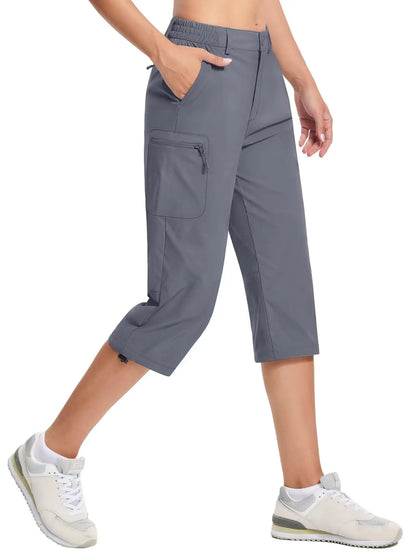 TACVASEN Summer Quick Dry Hiking Capri Shorts Womens Athletic Cargo Shorts 3/4 Below Knee Length Outdoor Riding Nylon Shorts