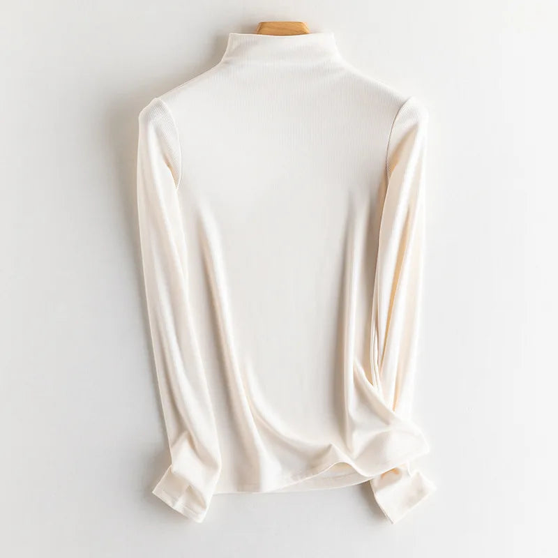 SuyaDream, Women Bottoming T Shirt, Silk Viscose Blend, Long Sleeves, Solid Basic Thermal  Shirt, 2024 Autumn Winter Top