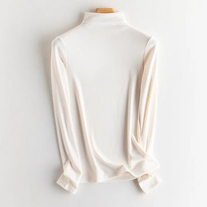 SuyaDream, Women Bottoming T Shirt, Silk Viscose Blend, Long Sleeves, Solid Basic Thermal  Shirt, 2024 Autumn Winter Top