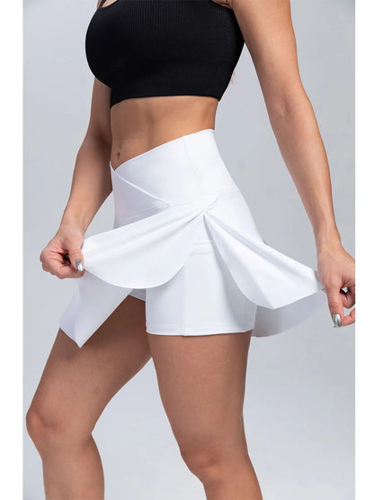 Women Pleated Tennis Skirt with Pockets Shorts Athletic Skirts Crossover High Waisted Athletic Golf Skorts Workout Sports Skirts