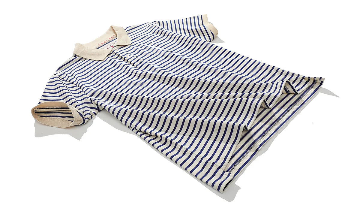Summer Men's T-shirt, Sea Soul Polo Shirt, Short Sleeved Men's Cotton Loose Casual Striped T-shirt, Fashionable Men's Clothing