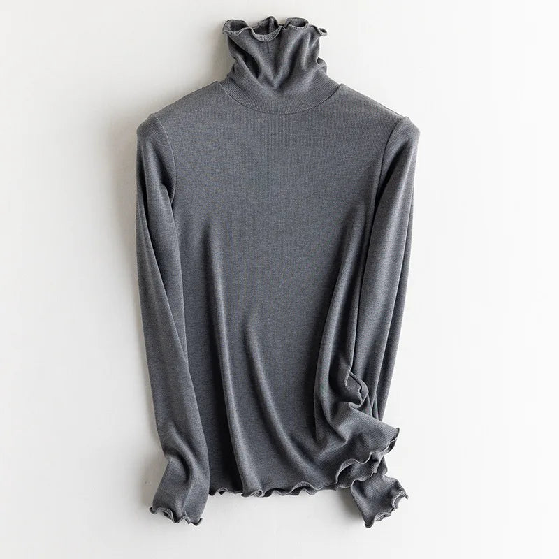 SuyaDream, Women Bottoming T Shirt, Silk Viscose Blend, Long Sleeves, Solid Basic Thermal  Shirt, 2024 Autumn Winter Top