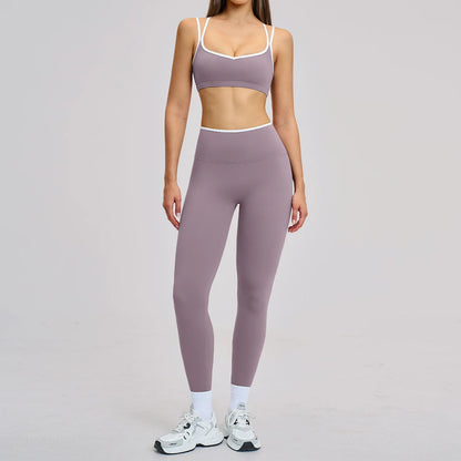 2PCS Workout Clothes Wide Leg Pant Yoga Suits Solid Color Bra Sports Set Gym Tracksuits Female Quick Dry Fitness Suit Sports Set