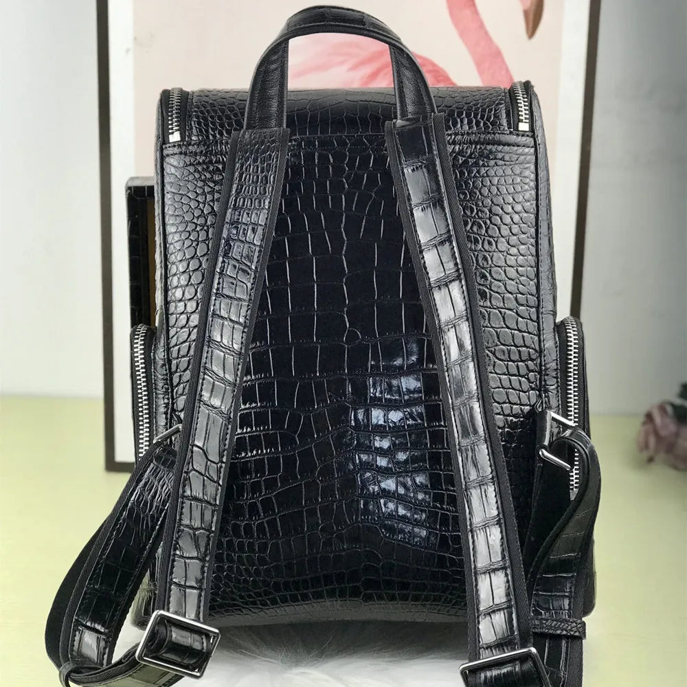 New authentic crocodile belly leather laptop backpack real crocodile leather men's travel bag large-capacity handbag