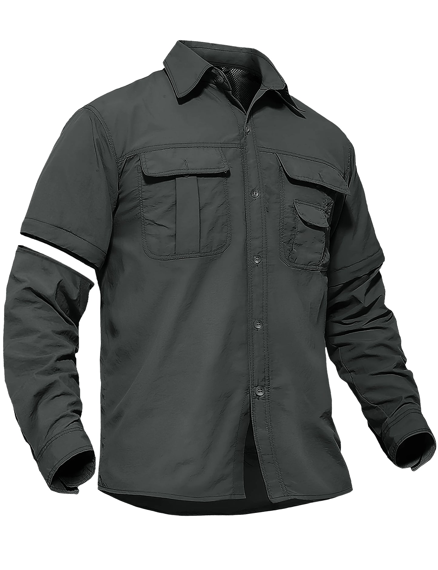TACVASEN Quick Dry Long Sleeve Cargo Work Shirts with Pockets Mens Nylon Safari Hiking Shirts Button Down Shirts Clothes Males