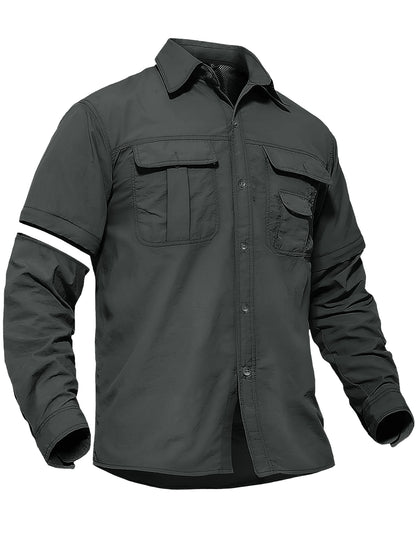 TACVASEN Quick Dry Long Sleeve Cargo Work Shirts with Pockets Mens Nylon Safari Hiking Shirts Button Down Shirts Clothes Males