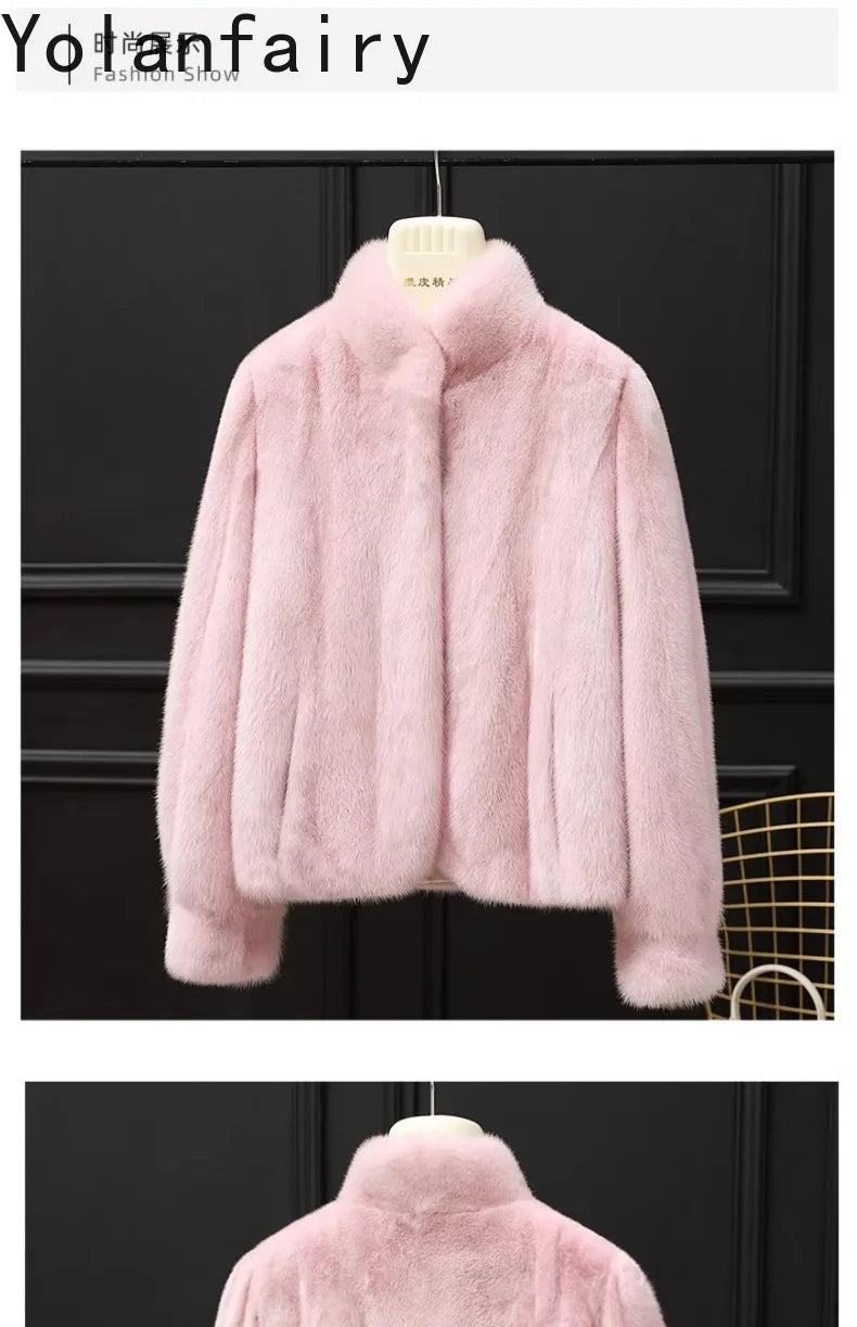 YOLANFAIRY Whole Mink Real Fur Coat Woman Luxury 2025 Winter Stand Collar Natural Mink Fur Jacket Short Black Fur Coats Casacos