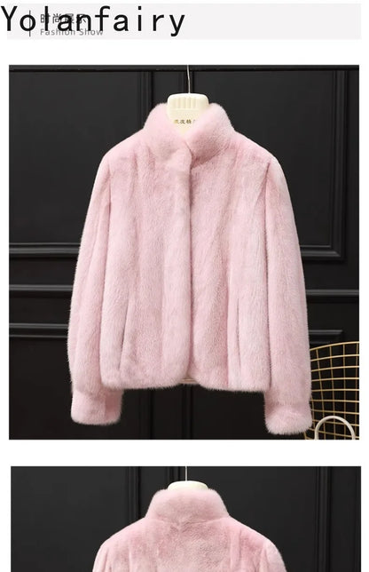 YOLANFAIRY Whole Mink Real Fur Coat Woman Luxury 2025 Winter Stand Collar Natural Mink Fur Jacket Short Black Fur Coats Casacos