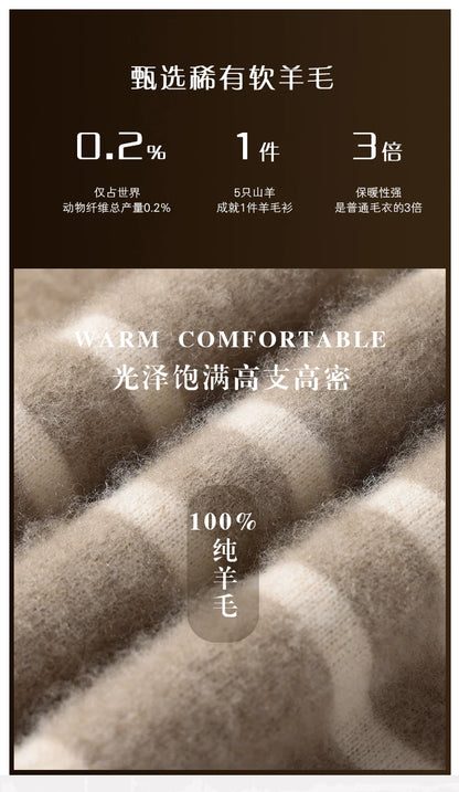 Men Leisure 100% Merino Wool Sweater Polo Collar Knit Pullover Autumn Winter Cashmere Clothing Casual Business Color Stripe Top