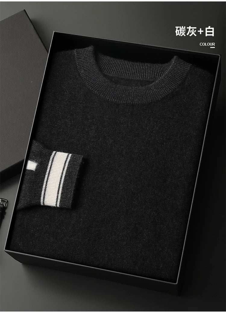Autumn and Winter 100% Pure Cashmere 2-Piece set Men Loose and Warm Round Neck Pullover Sweater Knitted Casual Pencil Pants Suit