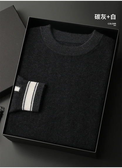 Autumn and Winter 100% Pure Cashmere 2-Piece set Men Loose and Warm Round Neck Pullover Sweater Knitted Casual Pencil Pants Suit