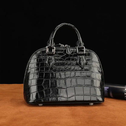 Genuine Crocodile Leather Women's Fashion Handbag, Real Crocodile Leather Zipper Shell Shoulder Bag, Crossbody Bag