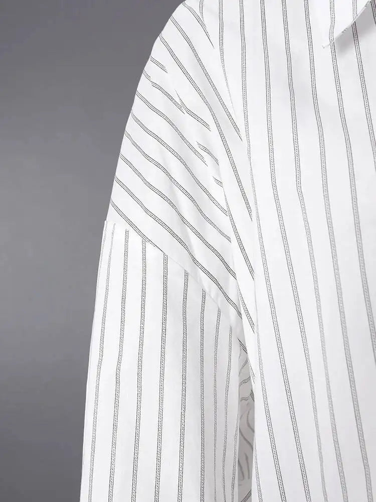 DEAT Fashion Striped Wrap Tie Waist Shirt Mini Dress Women's Lapel Asymmetric Ruched Hem Striped Bodycon Dresses Summer New