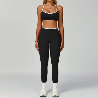 2PCS Workout Clothes Wide Leg Pant Yoga Suits Solid Color Bra Sports Set Gym Tracksuits Female Quick Dry Fitness Suit Sports Set