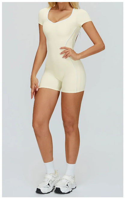TRY TO BN Gym Jumpsuit Sports Hollow Back Women's Breathable Contrasting Colors Bodysuit Fitness One Piece Running Yoga Clothing