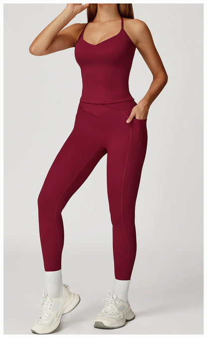 Women Sportswear Yoga Set 2PCS Sport Suit Gym Workout Clothes Women's Tracksuits Fitness Gym Vest High Waist Sports Leggings