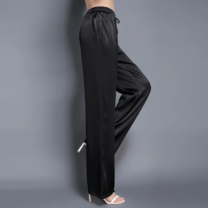 YOLANFAIRY Casual Wide Leg Pants Summer 95% Real Mulberry Silk Women's Pants Korean Loose Trousers Woman Silk Pants Full Length
