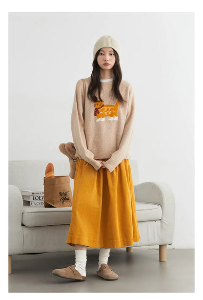 CHIC VEN New Women Sweaters Loose Casual O Neck Cartoon Cat Female Knitted Jumpers Pullovers for Girl Autumn Winter 2025