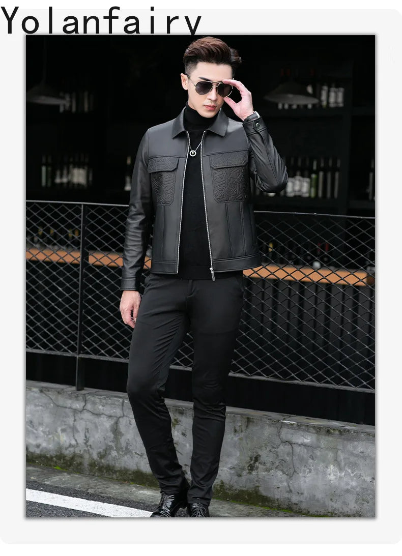 YOLANFAIRY Top Quality Real Sheepskin Genuine Leather Jacket Man Clothing Short Casual Leather Coat Soft Leather Jackets abrigos