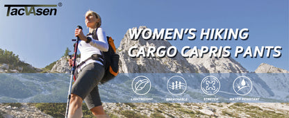 TACVASEN Summer Quick Dry Cargo Capri Pants Womens Outdoor Hiking Knee Length Joggers Lightweight Waterproof Shorts 6 Pockets