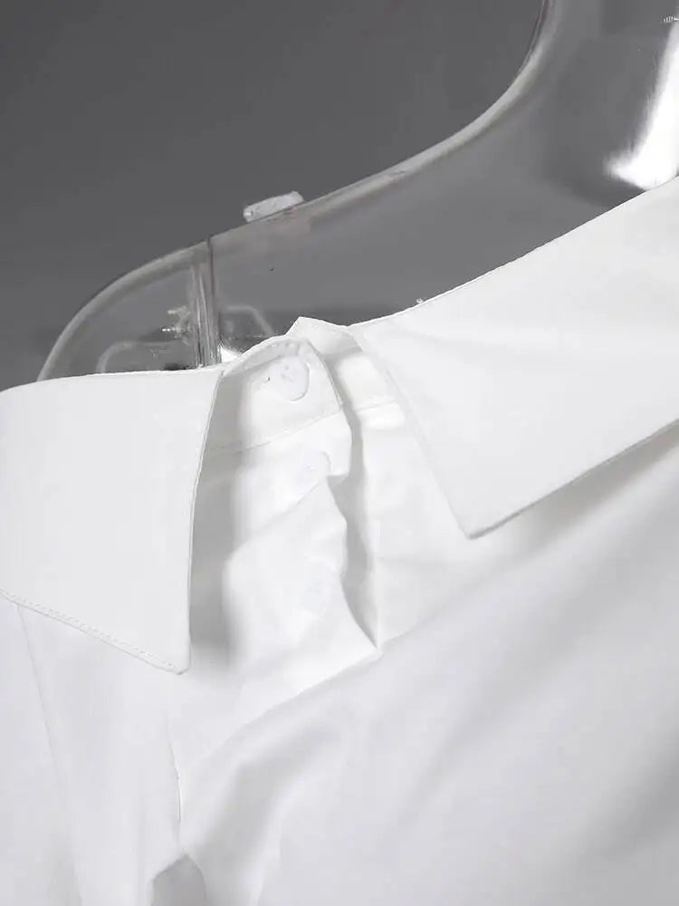 DEAT Fashion Belted Waist Shirt Women's One Shoulder Asymmetrical Collar Long Sleeve White Blouse Sumemr New