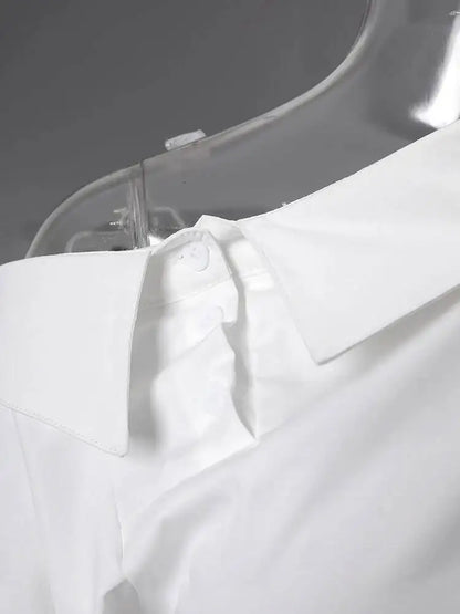 DEAT Fashion Belted Waist Shirt Women's One Shoulder Asymmetrical Collar Long Sleeve White Blouse Sumemr New