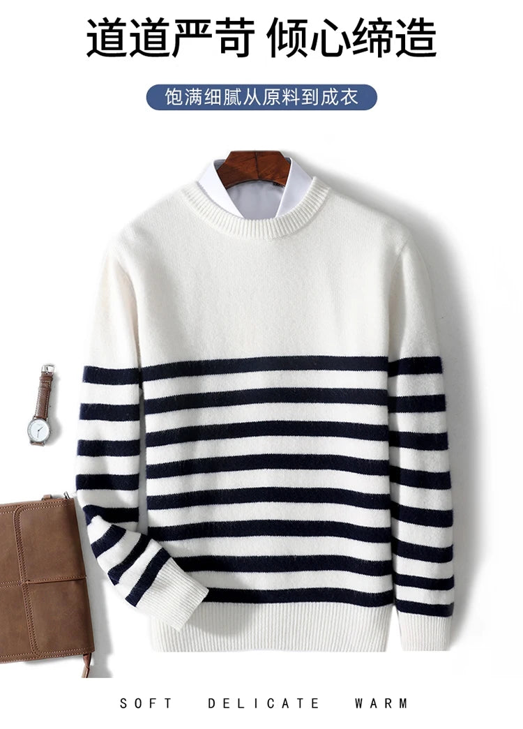 DjzDsm Autumn And Winter Men's Round-neck Sweaters 100% Merino Wool Pullovers Casual Knitted Shirts Soft And Warm Men's Tops