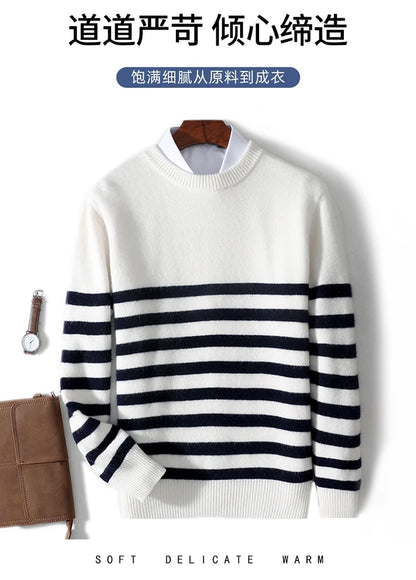 DjzDsm Autumn And Winter Men's Round-neck Sweaters 100% Merino Wool Pullovers Casual Knitted Shirts Soft And Warm Men's Tops