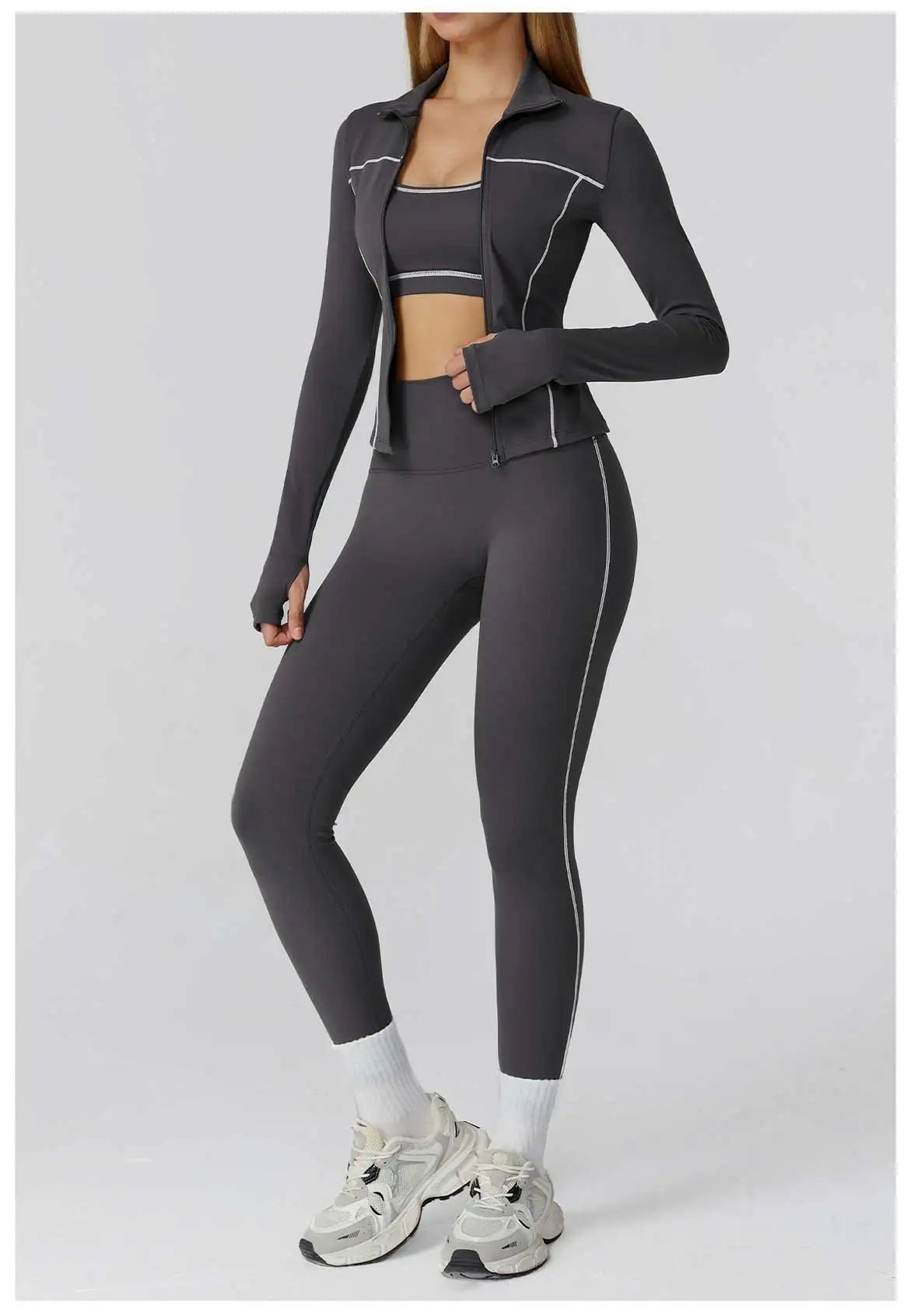 3PCS Yoga Set Women Workout Set 2 Pieces Sportswear Yoga Suit Gym Clothing Fitness Zipper Long Sleeve Sports High Waist Leggings