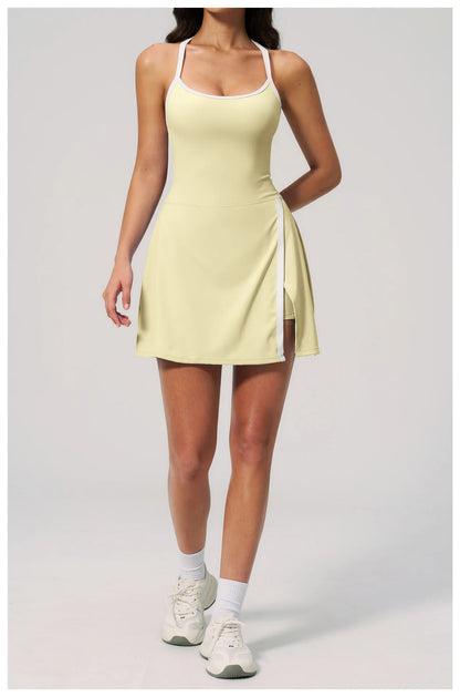 Custom LOGO women's nude yoga dress hollow breathable slim fitness sports quick-drying short skirt