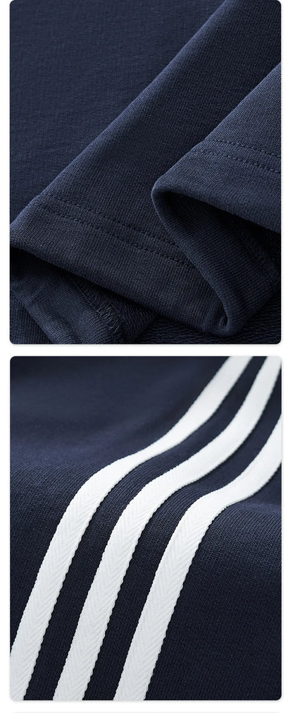 Custom LOGO men's American striped 100% cotton sweater 380G college style contrasting color lapel couple commuter sweater