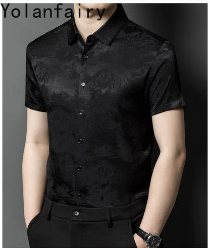 YOLANFAIRY 92.4% Mulberry Silk Mens Shirts Summer Shirt for Men Camisas Hombre Mens Button Up Shirt Mens Fashion Shirt Tops