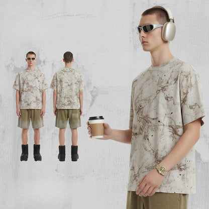 Custom LOGO Men's Women's 200G Rendering Hanmei Blended Burnt Flower Cotton Polyester Short Sleeve T-Shirt Casual Couple Top