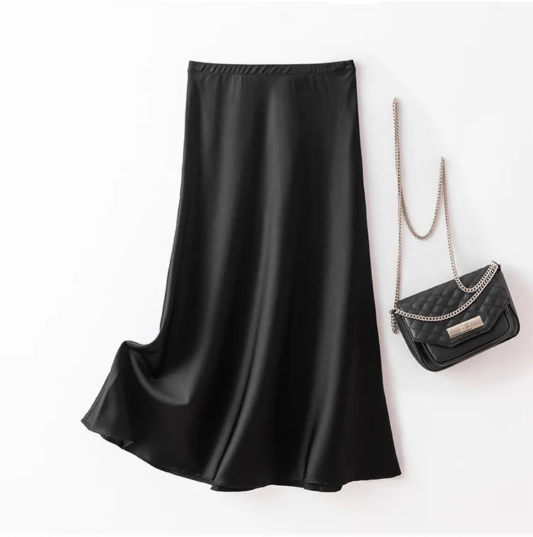 SuyaDream Silk Skirt for Woman 93%Silk 7%Spandex Solid A-line 2025 Spring Summer Chic Mid Skirts